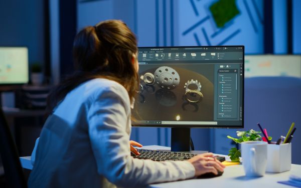 Image showing woman at a computer using CAD software. 
